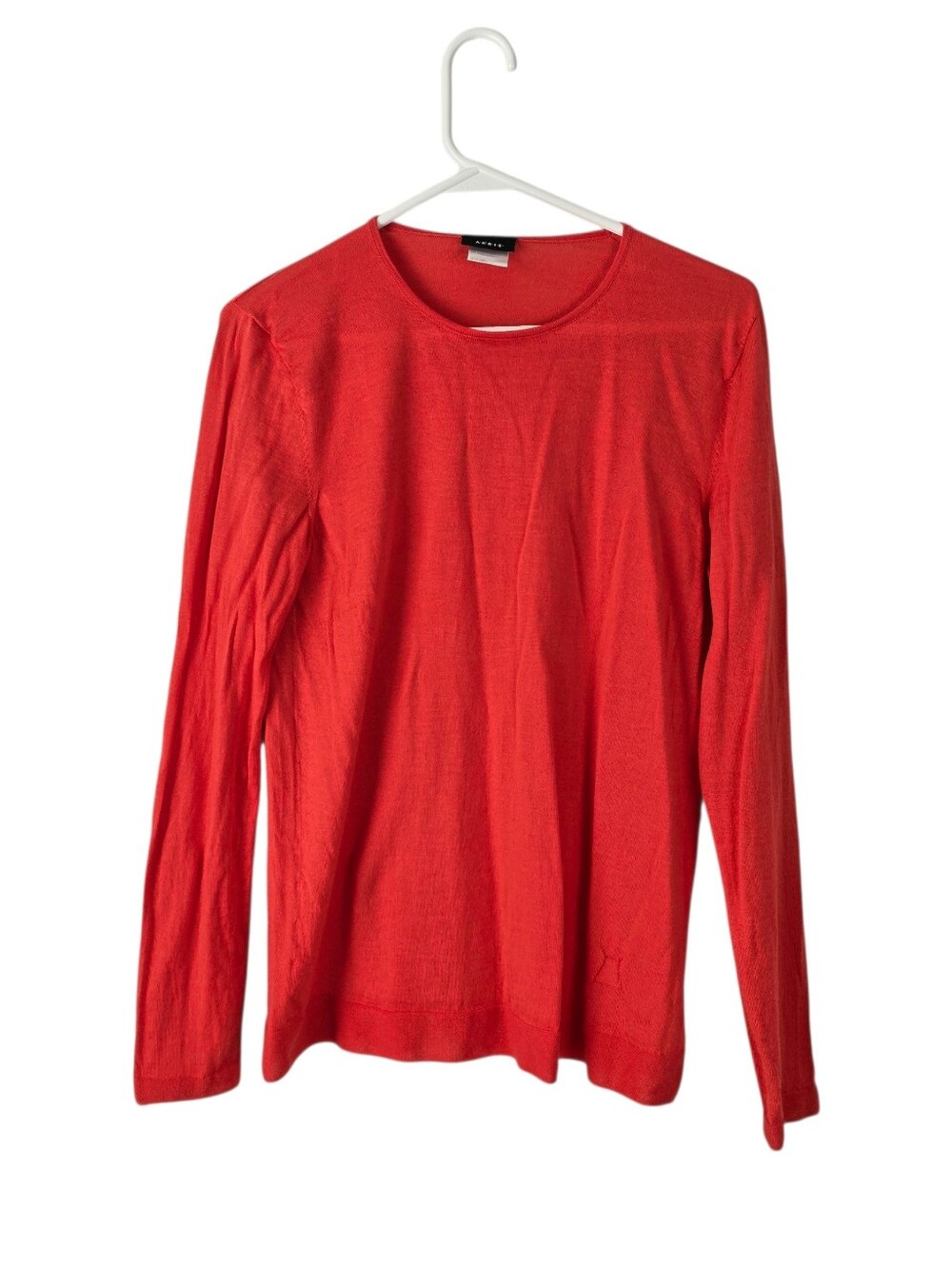 AKRIS Fine Gauge Cashmere & Mulberry Silk Pullover Sweater 8 Red/Orange Designer